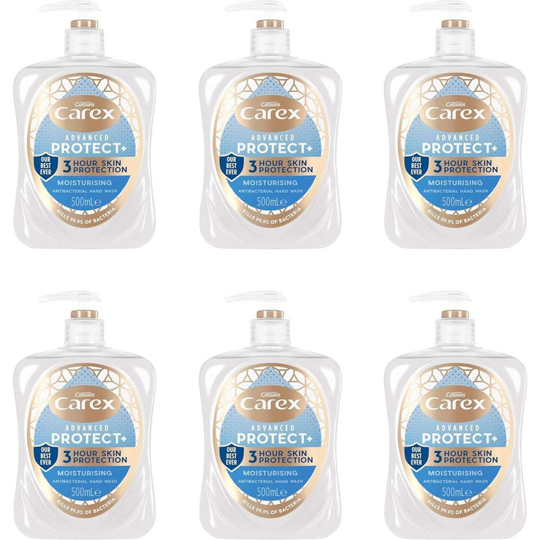 Carex Advanced Care Moisturising Antibacterial Hand Wash, 3x More Moisturisers, Clean & Protect Hands, Bulk Buy, Pack of 6 x 500ml