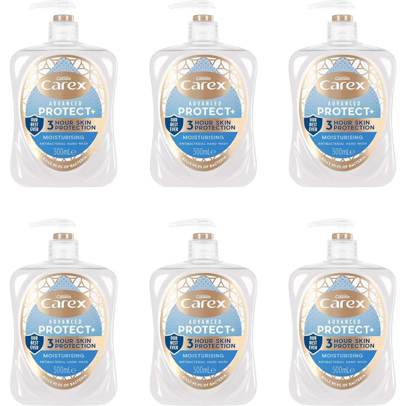 Carex Advanced Care Moisturising Antibacterial Hand Wash, 3x More Moisturisers, Clean & Protect Hands, Bulk Buy, Pack of 6 x 500ml