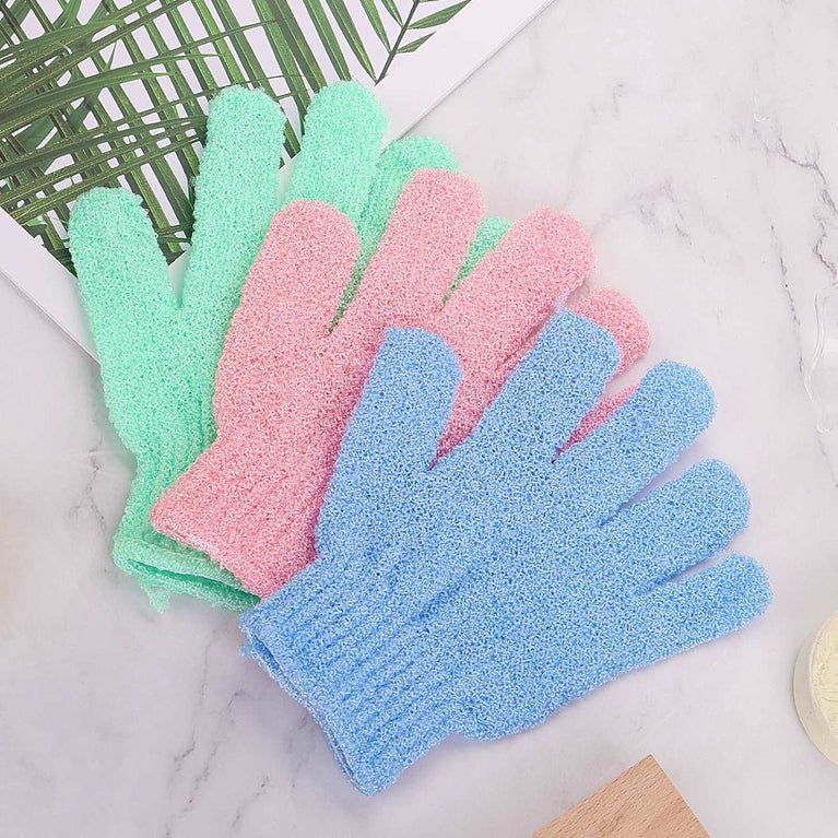 Sibba 6Pcs Exfoliating Gloves Bamboo Exfoliator Mitt Body Scrub Exfoliating Washcloths Scrubbing Glove for Shower, Spa, Massage and Dead Skin Cell Remover Loofah (Green, blue, pink)