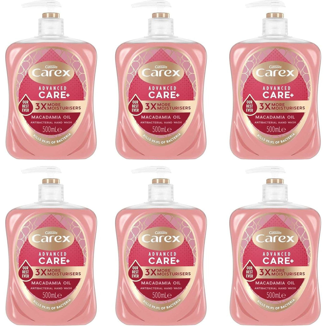 Carex Advanced Care Macadamia Oil Antibacterial Hand Wash, 3x More Moisturisers, Clean & Protect Hands, Bulk Buy, Pack of 6 x 500ml