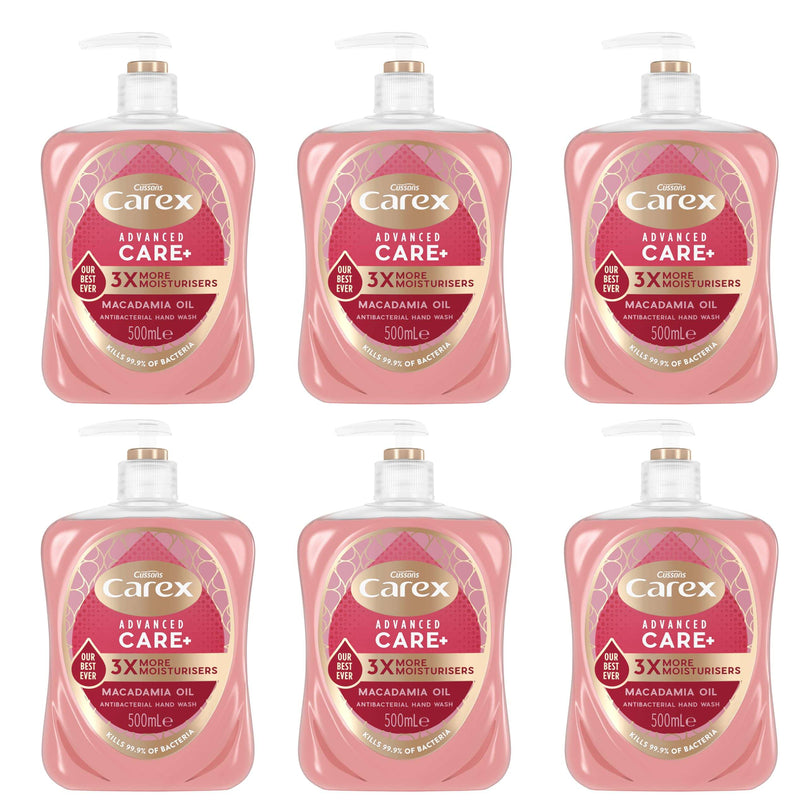 Carex Advanced Care Macadamia Oil Antibacterial Hand Wash, 3x More Moisturisers, Clean & Protect Hands, Bulk Buy, Pack of 6 x 500ml