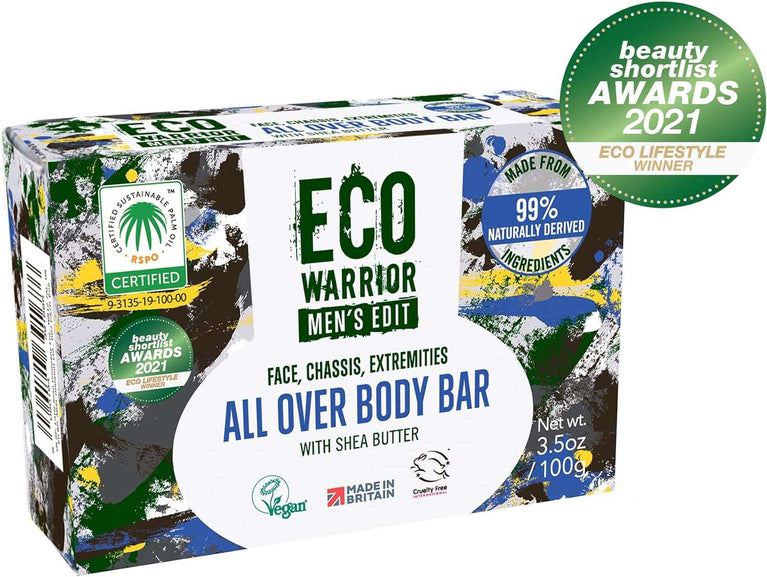 Eco Warrior Men's Edit All Over Body Soap Bar - Vegan, Cruelty Free, No SLS or Parabens Nourishing Mens Soap with Added Shea Butter and a Blend of Essential Oils - Natural, Eco Friendly, 100g