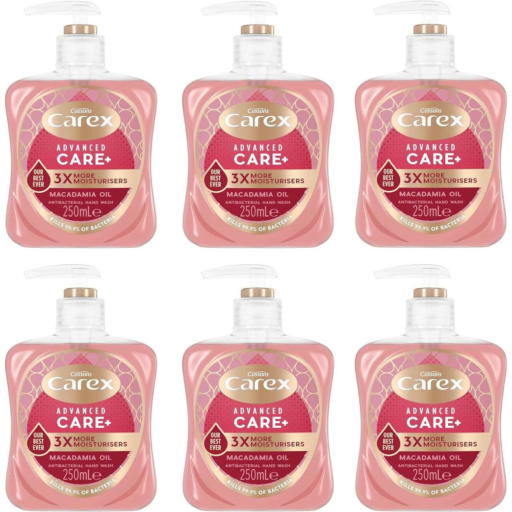 Carex Advanced Care Macadamia Oil Antibacterial Hand Wash, 3x More Moisturisers, Clean & Protect Hands, Bulk Buy, Pack of 6 x 250ml