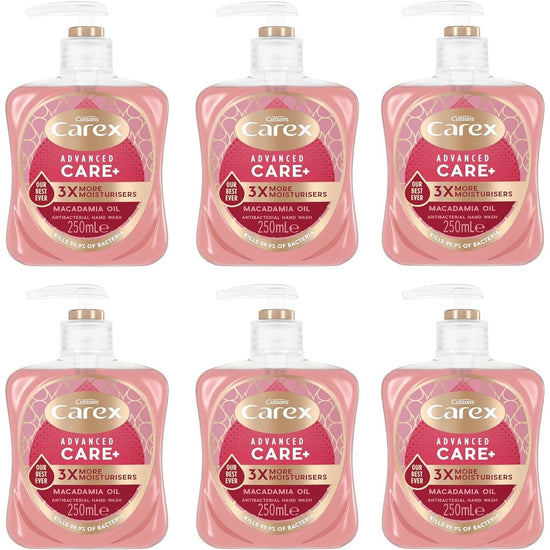 Carex Advanced Care Macadamia Oil Antibacterial Hand Wash, 3x More Moisturisers, Clean & Protect Hands, Bulk Buy, Pack of 6 x 250ml