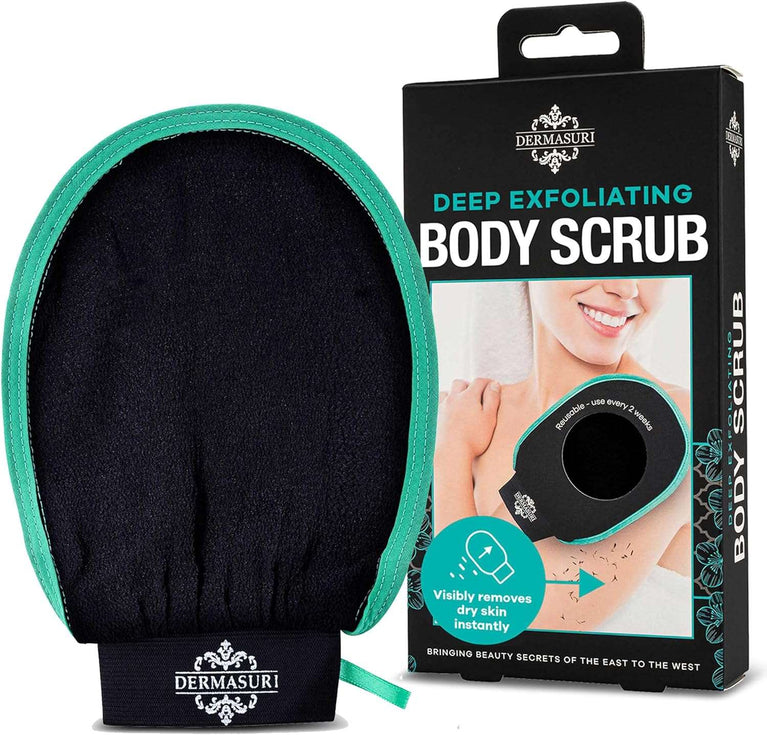 Dermasuri Deep Exfoliating Mitt Body Scrub for Soft Skin - Exfoliating Glove & Skin Cleanser - Part of the Best Skincare Kit for Women & Men - Cleanse Dead or Dry Skin - Exfoliator Tool, Pack of 1