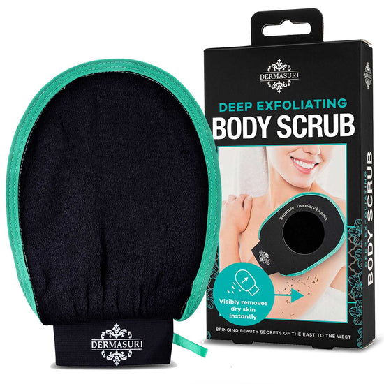 Dermasuri Deep Exfoliating Mitt Body Scrub for Soft Skin - Exfoliating Glove & Skin Cleanser - Part of the Best Skincare Kit for Women & Men - Cleanse Dead or Dry Skin - Exfoliator Tool, Pack of 1