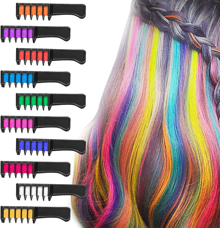 Colorful Hair Chalk Comb Set for Girls and Women - Temporary Hair Dye Kit with 10 Vibrant Colors