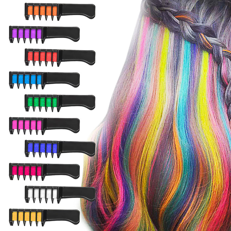 Colorful Hair Chalk Comb Set for Girls and Women - Temporary Hair Dye Kit with 10 Vibrant Colors