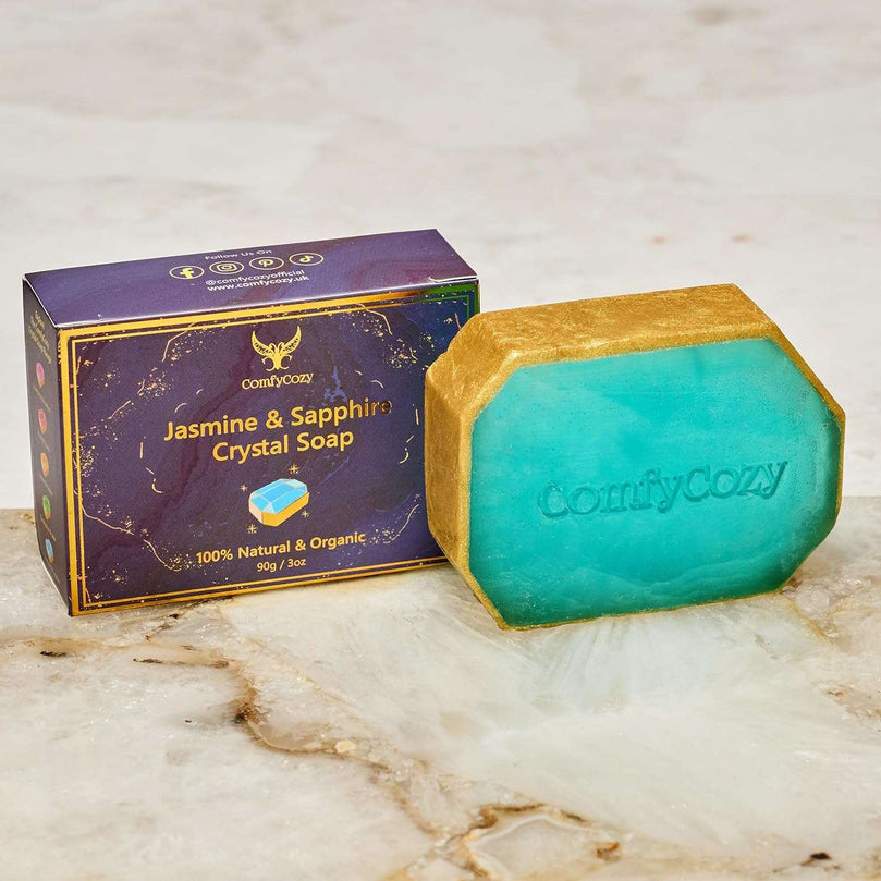 ComfyCozy Jasmine Crystal Soap | Natural Organic Hand Wash Body Soaps Bar | Luxury Pore Cleanser Bars Scrub For Skincare Acne Treatment | Bath Beauty Birthday Gifts For Women Mum Her Him Mens | 90g