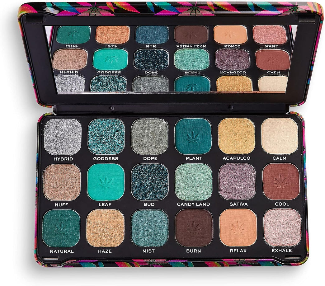 Makeup Revolution's Forever Flawless 18-shade Cannabis Sativa Infused Eyeshadow Palette with Matte and Shimmer Finishes, 19.8g - Chilled