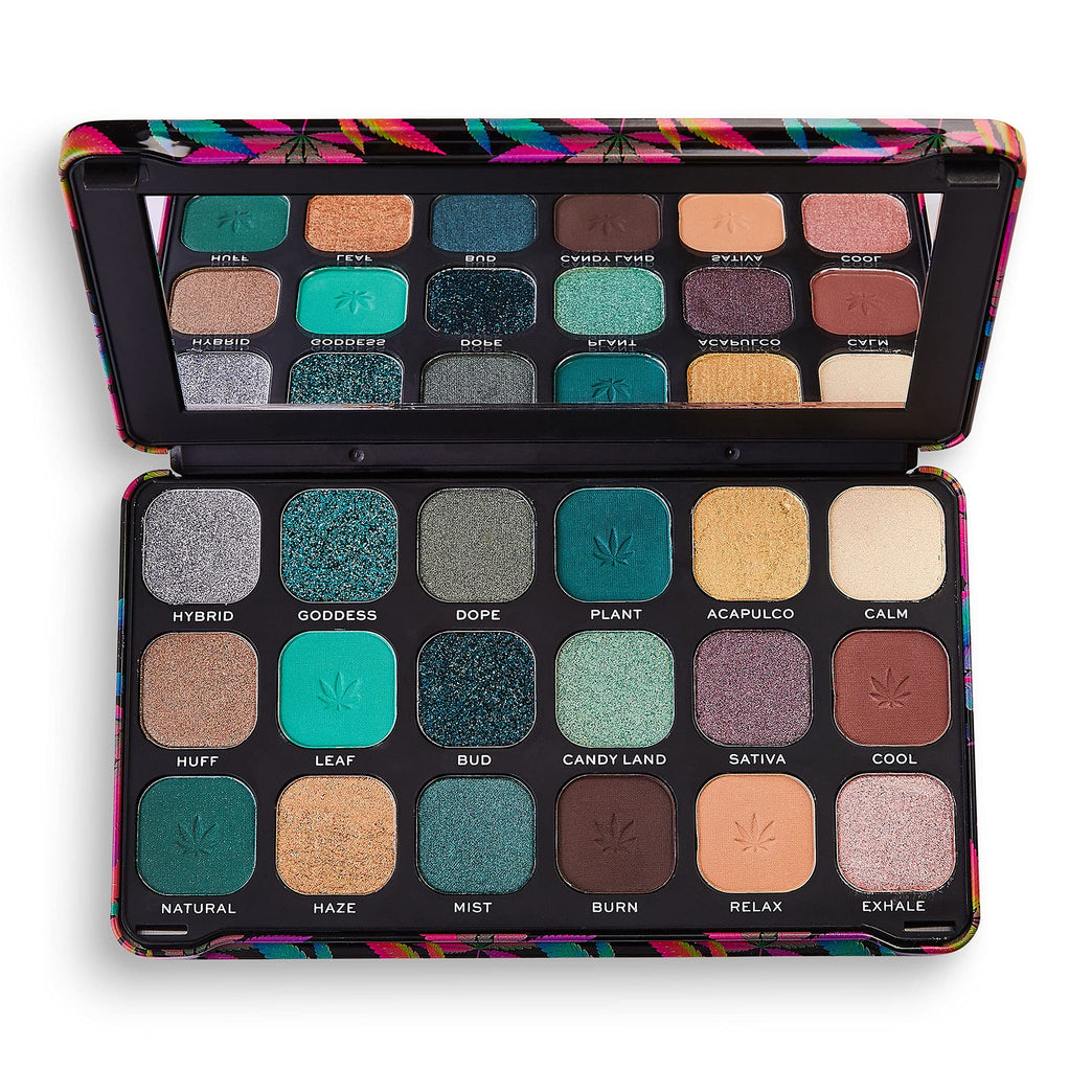 Makeup Revolution's Forever Flawless 18-shade Cannabis Sativa Infused Eyeshadow Palette with Matte and Shimmer Finishes, 19.8g - Chilled