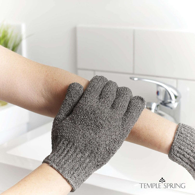 Exfoliating Gloves - Bamboo Shower Gloves - Bath and Body Exfoliator Mitts - Scrubs away Ingrown Hair and Dead Skin - Natural Eco Microfibre Bath Gloves - Grey