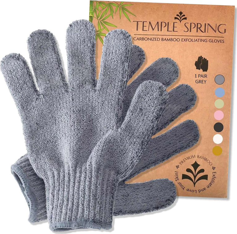 Exfoliating Gloves - Bamboo Shower Gloves - Bath and Body Exfoliator Mitts - Scrubs away Ingrown Hair and Dead Skin - Natural Eco Microfibre Bath Gloves - Grey