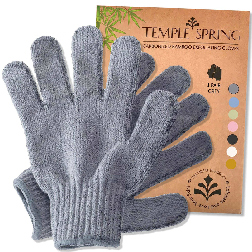 Exfoliating Gloves - Bamboo Shower Gloves - Bath and Body Exfoliator Mitts - Scrubs away Ingrown Hair and Dead Skin - Natural Eco Microfibre Bath Gloves - Grey