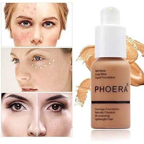 PHOERA 24-Hour Lasting Matte Foundation with Oil Control - 30ml Full Coverage Flawless Face Formula for Women & Girls