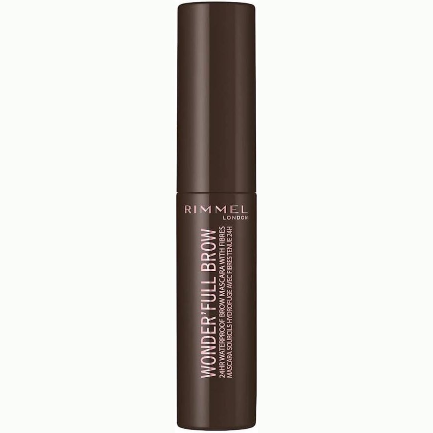 Rimmel London 24HR Wonder'Full Waterproof Brow Gel Mascara with Volumizing Fibres, Nourishing Oils, Dark Shade, 4.5 ml