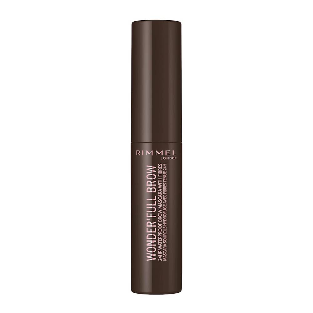 Rimmel London 24HR Wonder'Full Waterproof Brow Gel Mascara with Volumizing Fibres, Nourishing Oils, Dark Shade, 4.5 ml