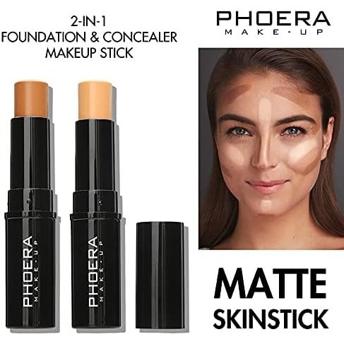 PHOERA 3-in-1 Concealer, Highlighter & Contour Stick - Waterproof Full Coverage Makeup for Medium Skin Tones