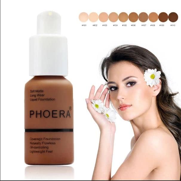 PHOERA 24-Hour Lasting Matte Foundation with Oil Control - 30ml Full Coverage Flawless Face Formula for Women & Girls