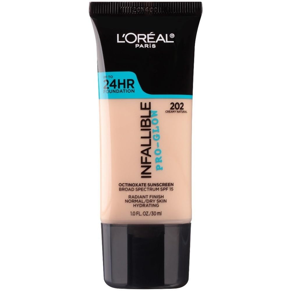 L'Oréal Paris 24-Hour Infallible Pro Glow Radiant Finish Foundation, Shade 202 Creamy Natural, 30 ml – Amazon Exclusive