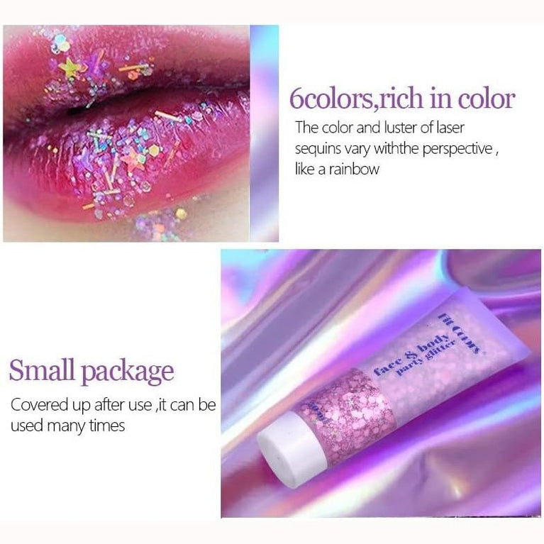 Holographic Body Glitter Gel Sequins, 50ML Mermaid Shimmer Liquid Eyeshadow, Durable and Lightweight Chunky Face and Hair Glitter (White)