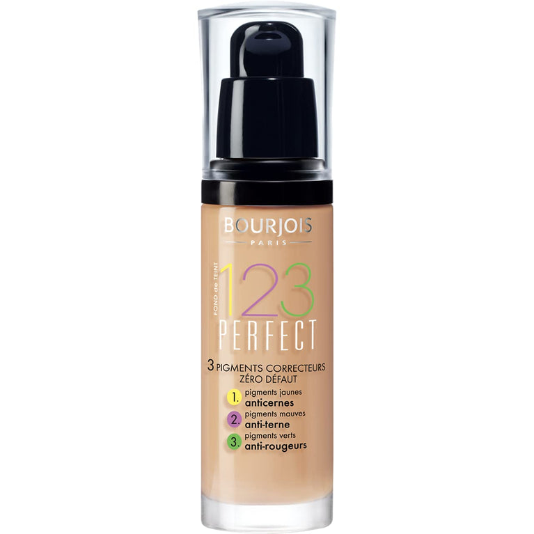 Bourjois 123 Perfect Flawless Complexion Liquid Foundation with 3-in-1 Color Correcting Pigments & SPF 10, 53 Light Beige, 30ml