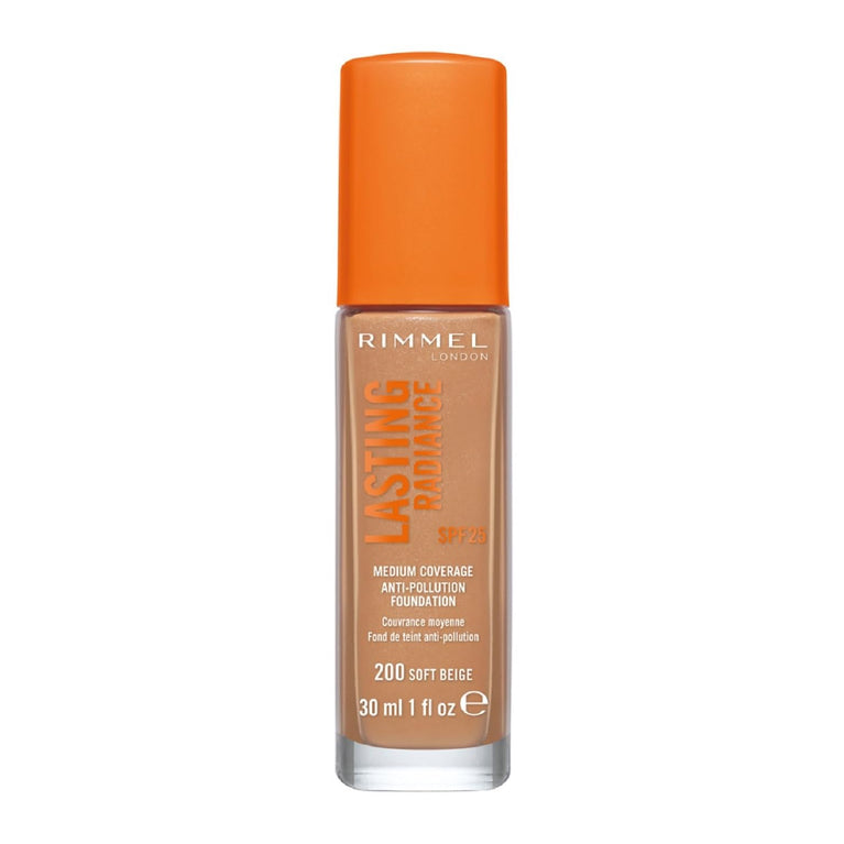 Rimmel Lasting Radiance Foundation in Soft Beige - Medium Coverage with SPF 25 and Anti-Pollution Properties, 30ml