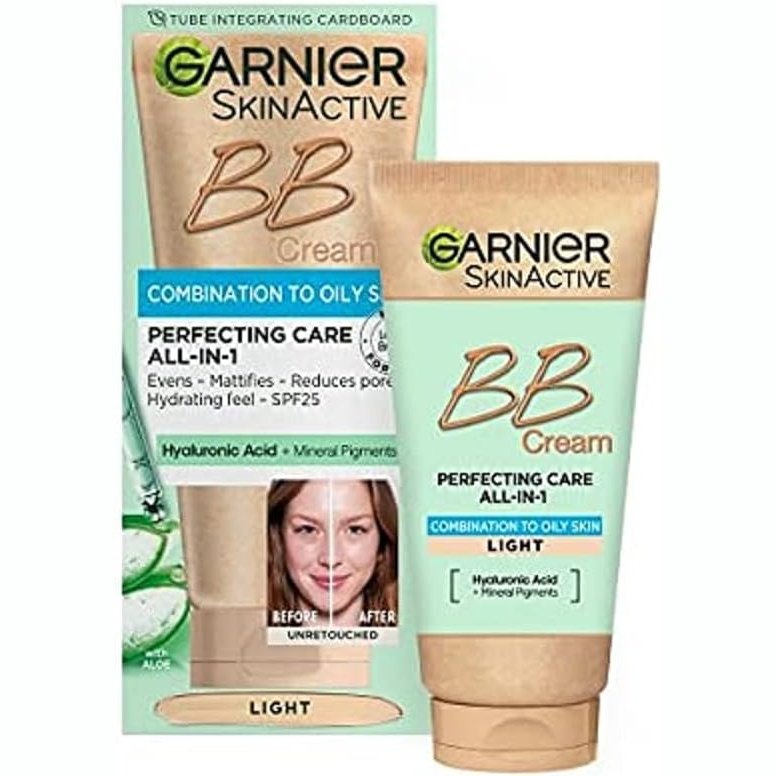 Garnier All-in-1 BB Cream with SPF25, Oil-Free & Mattifying, Light Shade, Hydrating Tinted Moisturiser with Hyaluronic Acid, Aloe & Mineral Pigments, Suitable for All Skin Types, 50ml