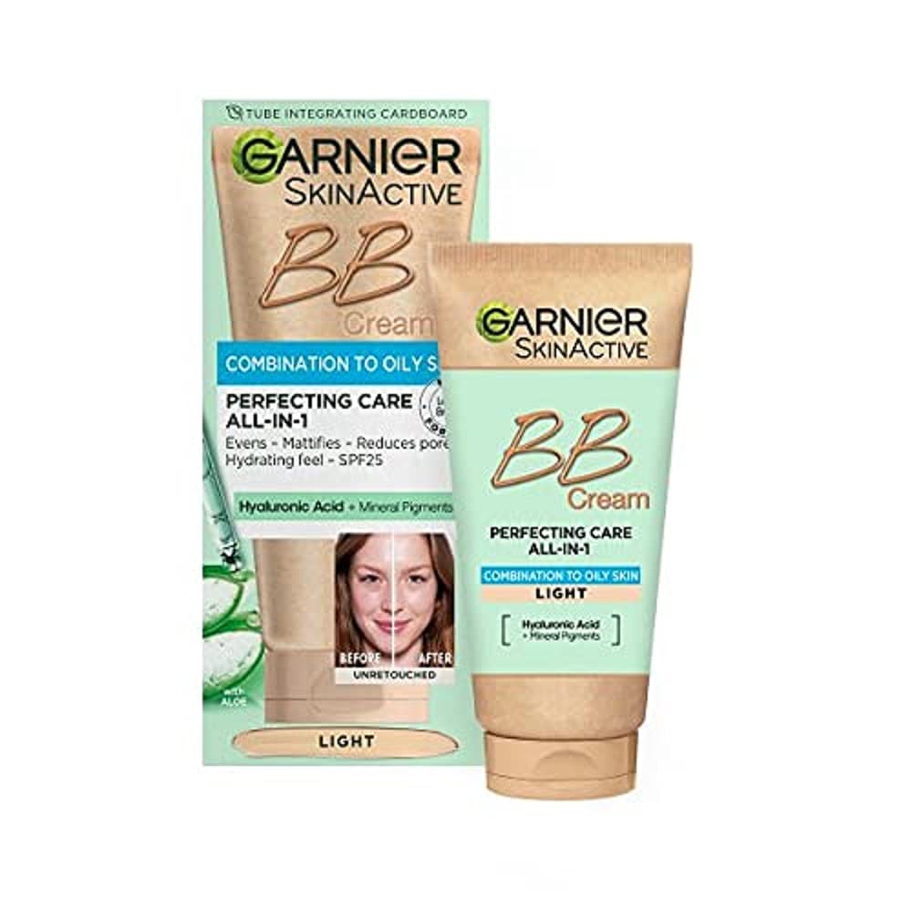 Garnier All-in-1 BB Cream with SPF25, Oil-Free & Mattifying, Light Shade, Hydrating Tinted Moisturiser with Hyaluronic Acid, Aloe & Mineral Pigments, Suitable for All Skin Types, 50ml