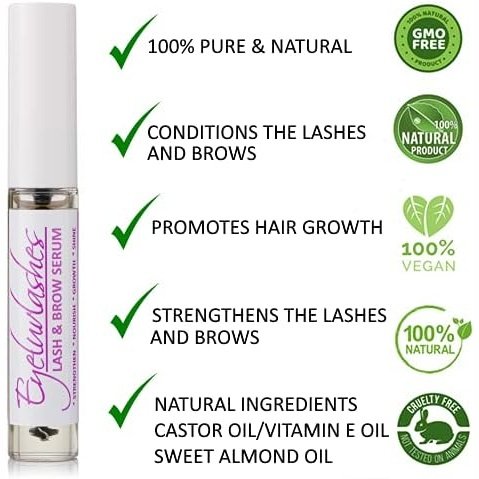 Vegan Eyeluvlashes Nourishing Serum for Lash Growth and Brow Lamination Aftercare - 10ml Bottle with 100% Natural Oils (Castor, Sweet Almond, Vitamin E) - Ideal for Client Retail