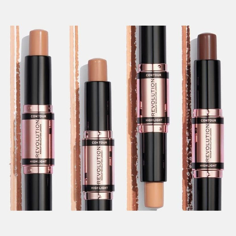 Makeup Revolution 2.4g Vegan Dual Contour & Highlight Stick - Medium Shade - Cruelty-Free & Blendable