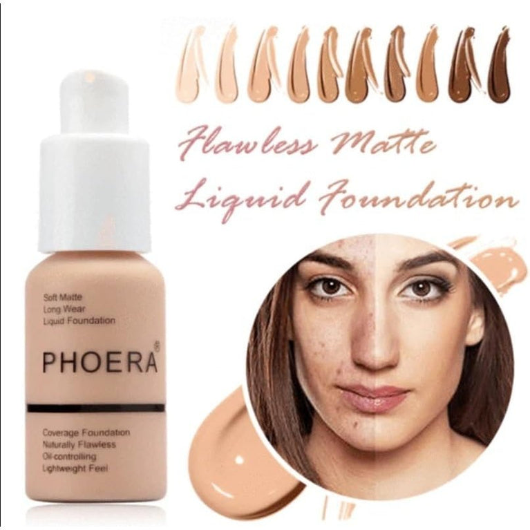 24-Hour Long-Lasting Matte Foundation with Oil Control - Full Coverage Face Concealer for Women, 30ml