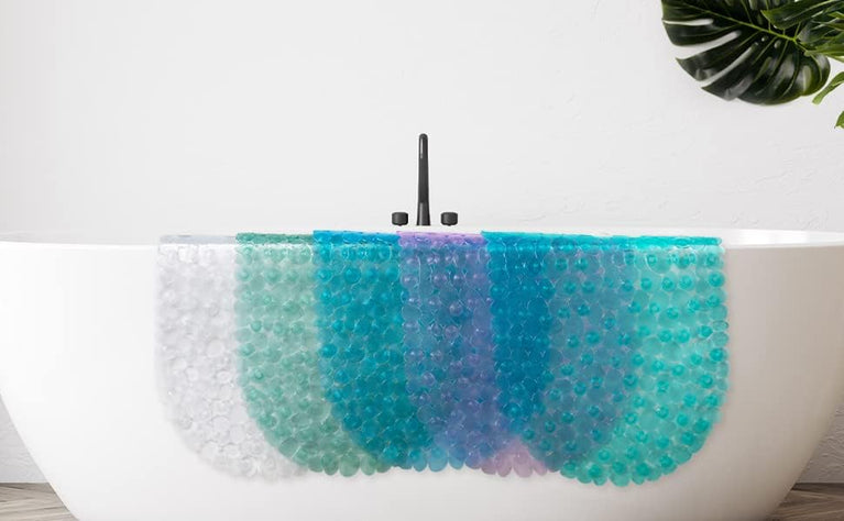 Non-Slip Clear Pebble Bath Mat with Drain Holes, 69 x 36 cm