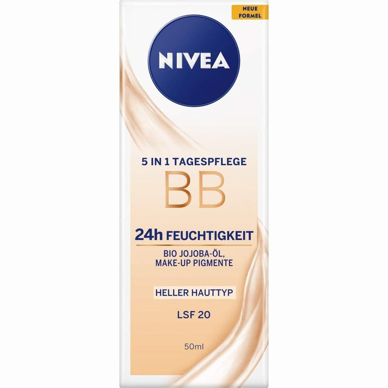 NIVEA 5-in-1 Light Skin Tinted Day Cream with 24h Hydration, SPF 20 Protection, and Organic Jojoba Oil (50 ml)