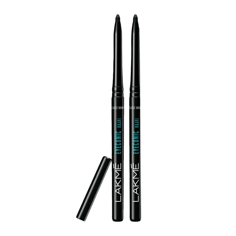 Lakme Eyeconic Waterproof Kajal Twin Pack, Black, 0.35g - Long-lasting Smudgeproof Eyeliner from India