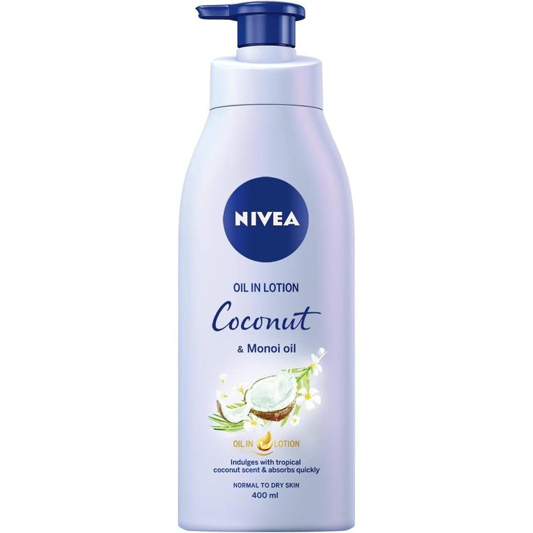 NIVEA Coconut & Monoi Oil In Lotion (400ml), Replenishing Body Lotion with Tropical Coconut Scent & Powerful Monoi Oil, Moisturizing Cream