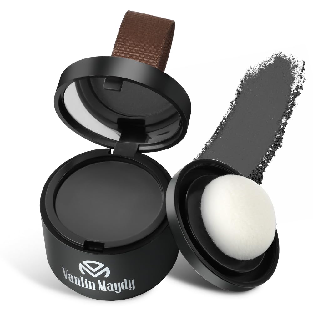 Instantly Hairline Powder, Hair Root Touch Up Powder Conceal Receding Hairline, Windproof&Sweatproof Hair Root Concealer, Professional Hairline Shadow Powder with Mirror and Puff(Natural Black)