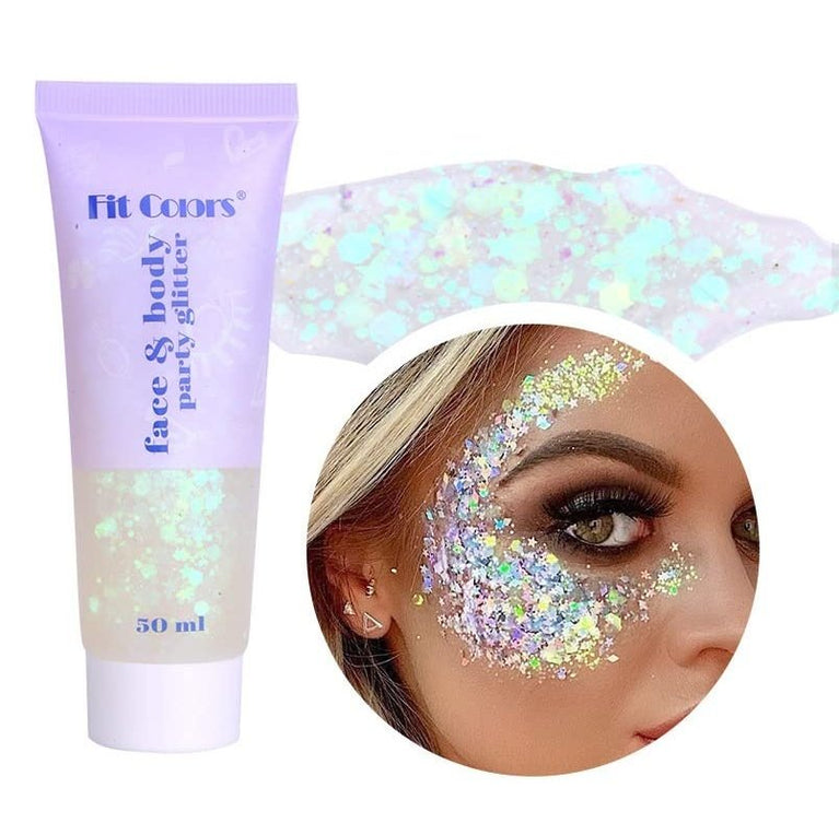 Holographic Body Glitter Gel Sequins, 50ML Mermaid Shimmer Liquid Eyeshadow, Durable and Lightweight Chunky Face and Hair Glitter (White)