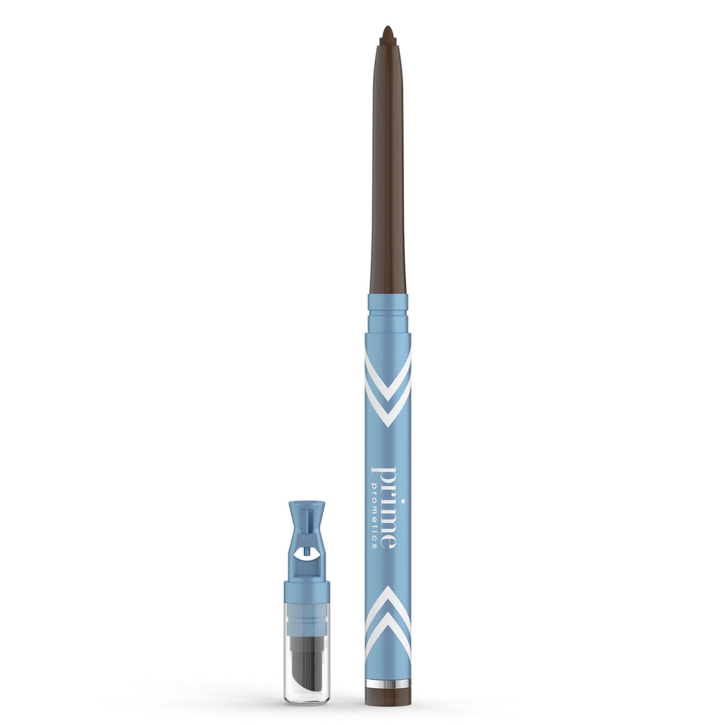 PrimeEyes Glide Eyeliner by Prime Prometics – Waterproof, Long-Lasting, and No-Smudge Formula for Mature Skin - Includes Discreet Sharpener and Smudger – Available in Wood (Brown) Shade