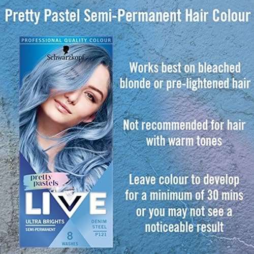 Live Pretty Pastels Semi-permanent Blue Hair Dye, Lasts Up To 8 Washes, Denim Steel, 1 Count (Pack of 1)