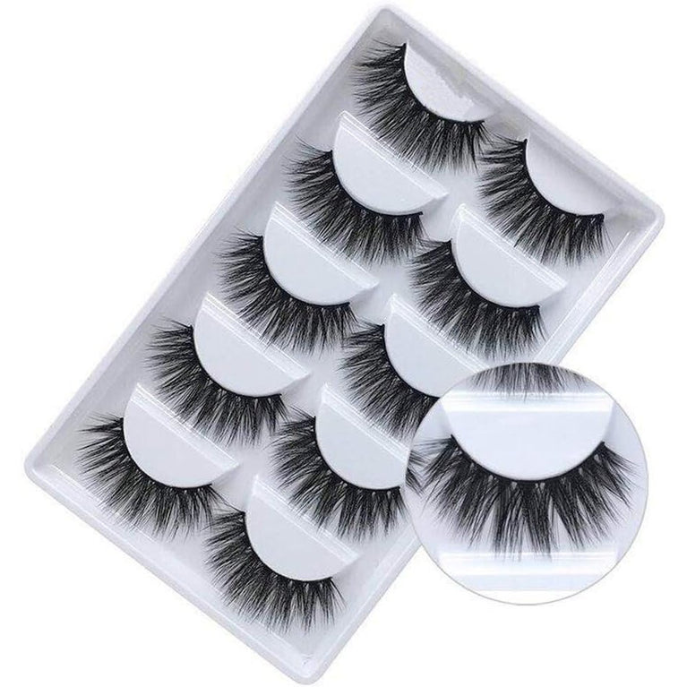 3D Vivid and Shiny Fake Eyelashes Pack - 5 Pairs, Handcrafted False Lashes, Thick Cluster Design, Natural and Soft Reusable Long Lashes for Makeup