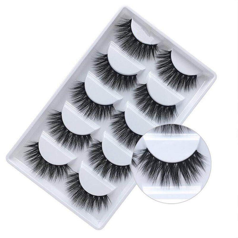 3D Vivid and Shiny Fake Eyelashes Pack - 5 Pairs, Handcrafted False Lashes, Thick Cluster Design, Natural and Soft Reusable Long Lashes for Makeup