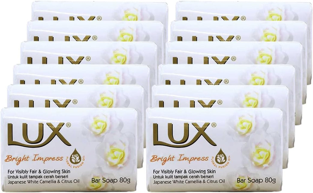 Lux Bright Impress Soap Bar 80g (12-Pack) with Japanese White Camellia and Citrus Oil