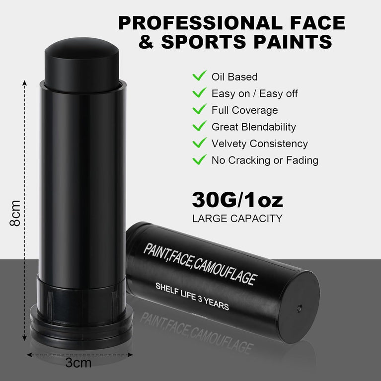 Aomig Athlete-Grade Waterproof Face and Body Paint Stick - Black, Perfect for Sport Events, Cosplay, and Costume Parties