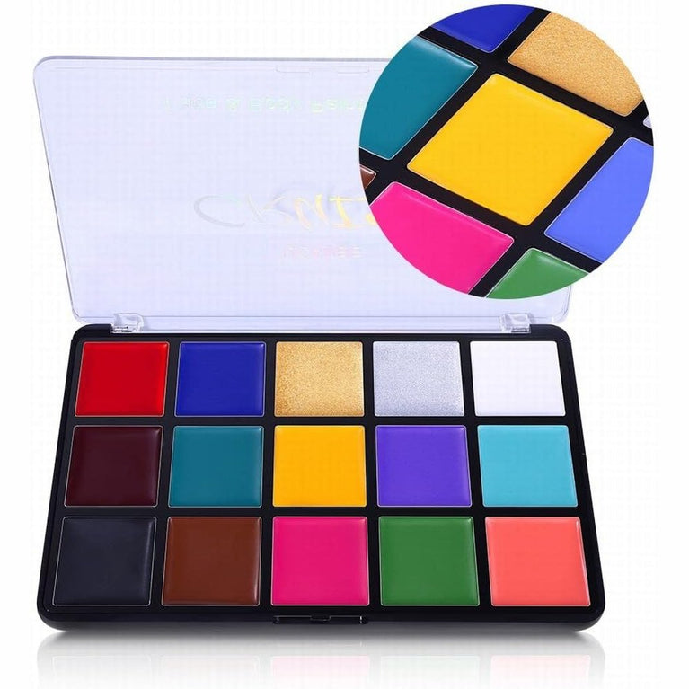 UCANBE Pro FX Body Paint Palette - 15 Vivid Colors, Hypoallergenic Face Makeup for Adults, Ideal for Halloween, Cosplay, Parties and Festivals