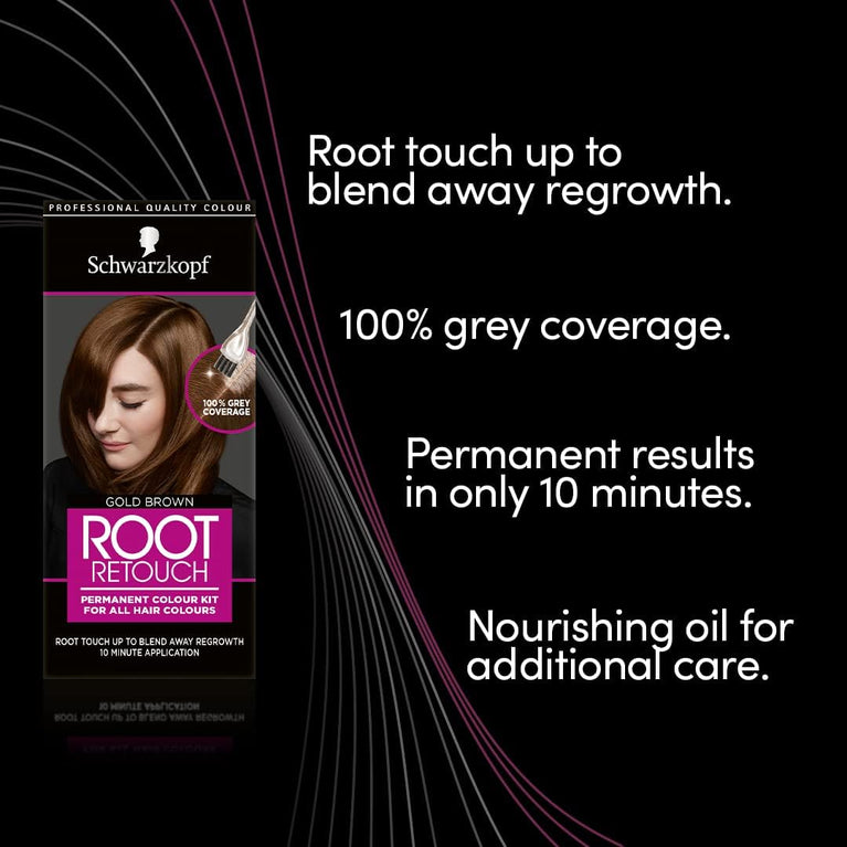 Schwarzkopf Root Retouch Permanent Root Concealer Brown Hair Dye, Ideal for Touching Up Grey Root Regrowth, Ammonia Free, Gold Brown