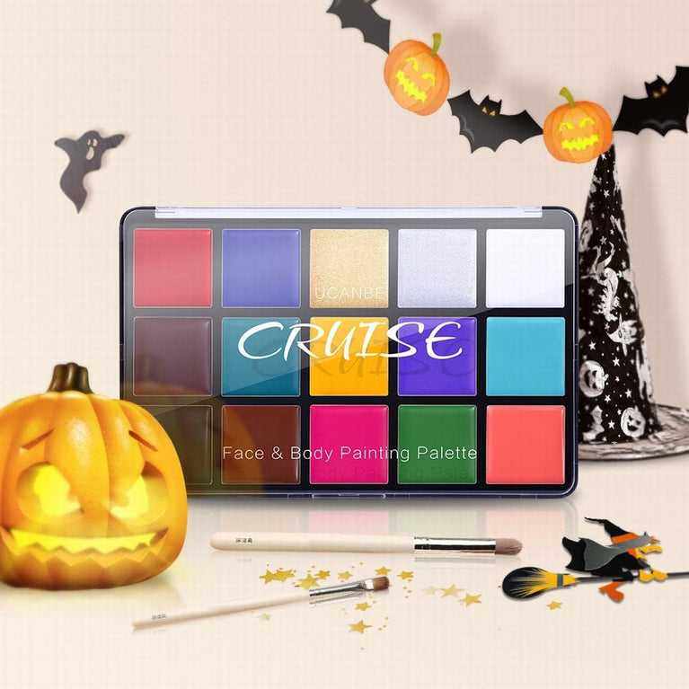 UCANBE Pro FX Body Paint Palette - 15 Vivid Colors, Hypoallergenic Face Makeup for Adults, Ideal for Halloween, Cosplay, Parties and Festivals