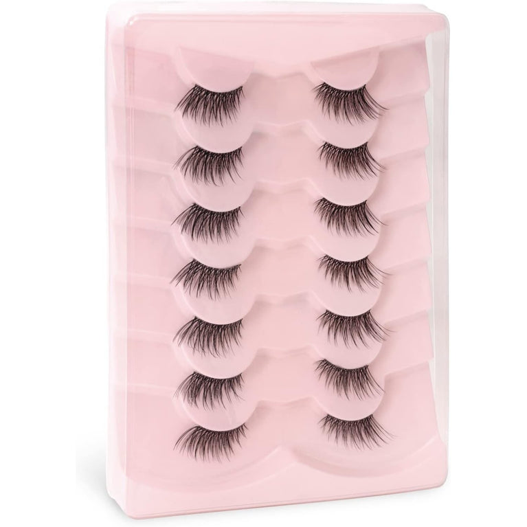 Onlyall Premium 3D Faux Mink Half Lashes - Natural Look Wispy Lashes with Clear Band, Pack of 7 Pairs for Subtle Lift and Glam Look, C02