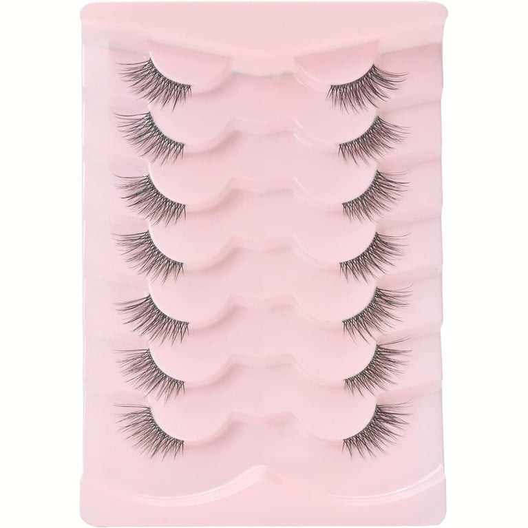 Onlyall Premium 3D Faux Mink Half Lashes - Natural Look Wispy Lashes with Clear Band, Pack of 7 Pairs for Subtle Lift and Glam Look, C02