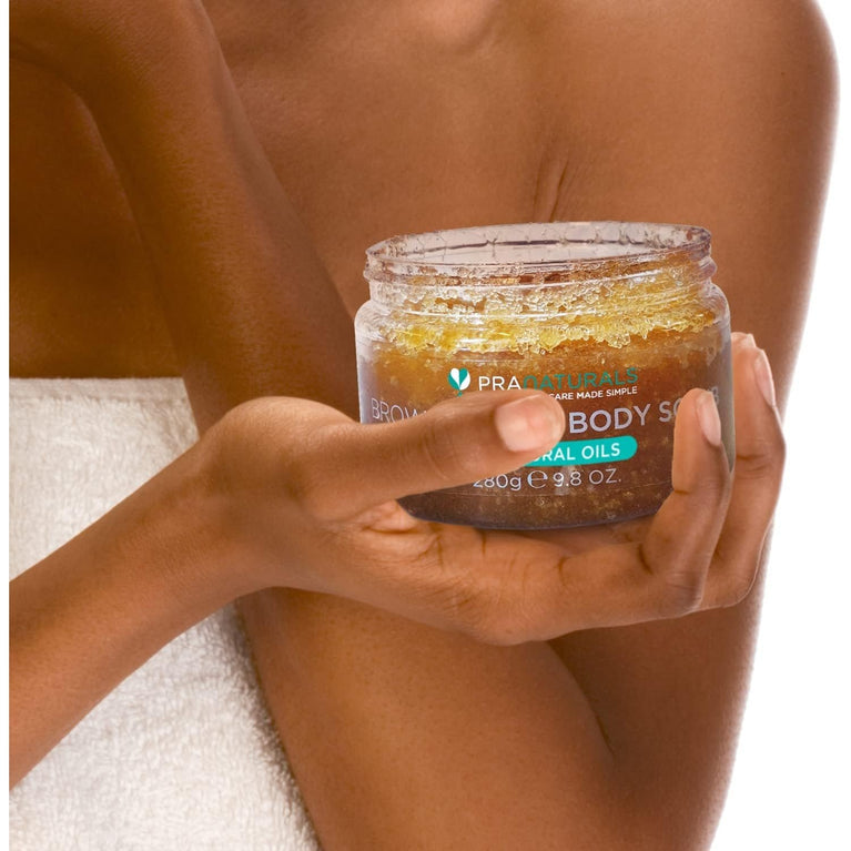 PraNaturals Brown Sugar Body Scrub - Natural Exfoliating Body Scrub - Gently Removes Dead, Dry Skin Cells - 280g